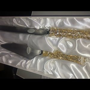 Gold & Crystal cake knife & serving set